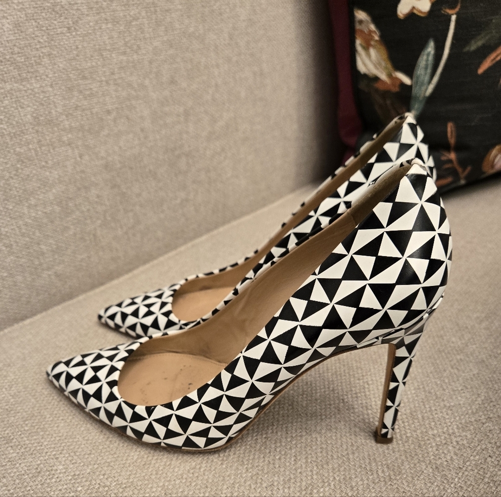 J. Crew Black and White Geometric Heels - Picture 1 of 3